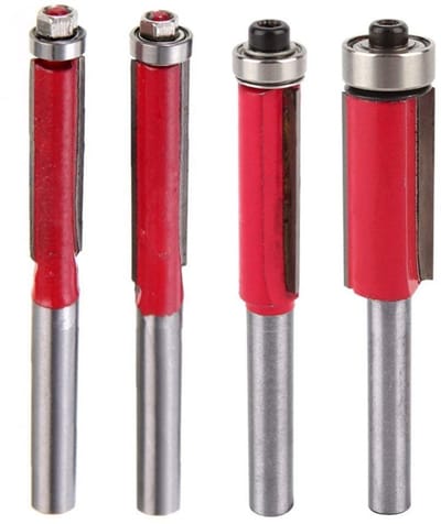 Set van 4 Flush Trim Bits met 1/4" Shank voor Houtbewerking - Freesbits met 5/16", 3/8" en 1/2" Snijdiameter voor Precisie en Afwerking