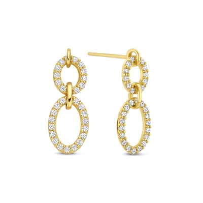 New Bling 9NBG-0738 Gouden oorbellen met Zirkona - Oorsteker - Ovaal - 6 + 9mm - Zirkonia - 17mm Lengte - 14 Karaat - Goud