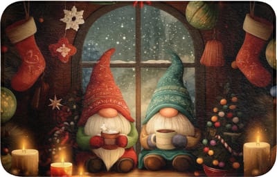 Badmat 80x50 cm - Antislip - Gnooms - Kerst - Raam - Kleurrijk - Badmatten voor badkamer - Badkamermat - Douchemat - Badkamer mat