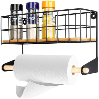 Keukenrolhouder met Plank Metaal Zwart - Papieren Handdoekenrek - Rollenhouder Hangend - Houder