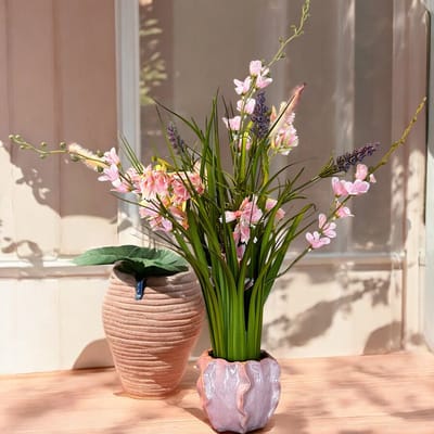 Seta Fiori - Zijden kunstbloemen- Zacht Roze Keramiek PTMD Pot met Kunstbloemen Grasboeket – 50 cm Hoog