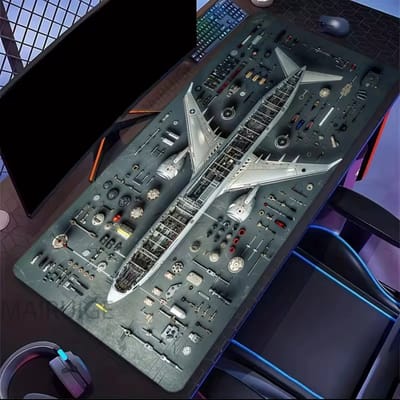 Muismat - XXL -900x400 mm – Aircraft Design – Antislip Rubber – Deskmat voor PC & Laptop – Gedetailleerde Technische Print – Groot Bureau Onderlegger