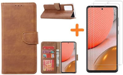 Hoesje Geschikt Voor Samsung Galaxy A72 hoesje Bruin - Galaxy A72 hoesje wallet cover met Pasjeshouder - 2x screenprotector Hoesje Geschikt Voor Samsung Galaxy A72 5G