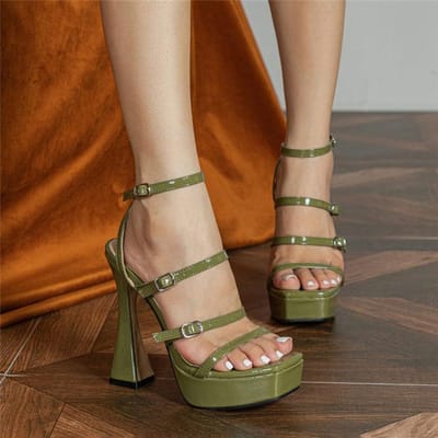 Chique Trendy Gespbanden Dames Schoenen Grote Maat 42 Elegante Sexy Platform Hoge Hakken Groene Zomer Mode Sandalen Schoenen 5 groen