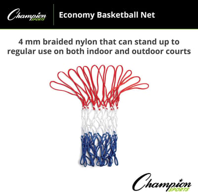 Basketbalnet Standaard Maat - Gevlochten Nylon - Rood, Wit, Blauw