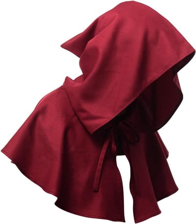 Vintage Middeleeuwse Kap Hoed voor Cosplay en Halloween - Unisex Poncho Kostuum in Wijnrood voor Mannen en Vrouwen