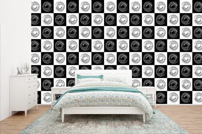 Behang - Fotobehang Patronen - Schaakbord - Zwart Wit - Breedte 400 cm x hoogte 240 cm
