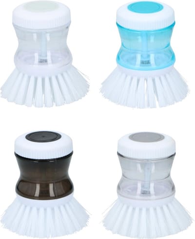 alpina Afwasborstel met Zeepreservoir - Kunststof Afwasborstel voor de Vaat - Ergonomisch en Compact Ontwerp - Eenvoudig Navulbaar - Ø5 x 10 cm - Wit, Zwart en Lichtblauw
