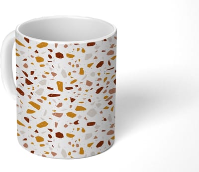 Mok - Koffiemok - Terrazzo - Patroon - Wit - Urban - Mokken - 350 ML - Beker - Koffiemokken - Theemok