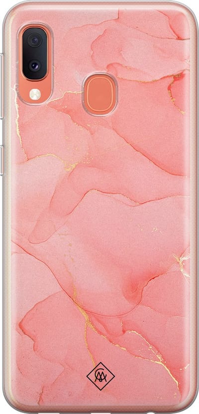 Casimoda® hoesje - Geschikt voor Samsung A20e - Marmer Roze - Backcover - Siliconen/TPU - Zwart