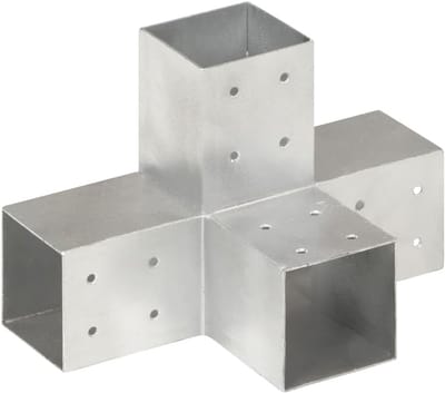 Paalverbinding X-vorm - Balkschoen Hoekverbinder - Tuinconstructies Bouwen - Gegalvaniseerd Metaal - 81 x 81 mm - Zilver