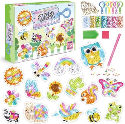 Diamond Painting Sleutelhangers - 15 stuks - Dieren - Compleet Hobbypakket - Ronde steentjes