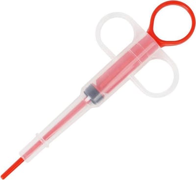 Pillenschieter rood / pillengever / pill popper / voedingsspuit - hulpmiddel medicatie voor kat / hond / konijn / etc.