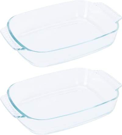 Excellent Houseware Ovenschaal - glas - 2x - ovaal - 2 Liter - 30 x 20 x 6 cm - vaatwasser bestendig