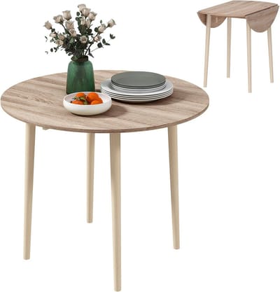 Opvouwbare Eettafel - Kleine Keukentafel Ronde Tafel - Ruimte Besparen - Met Twee Drop Bladen - 89 Dia. x 73.5Hcm