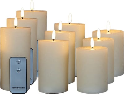 Anna's Collection LED Stompkaarsen met afstandsbediening - 9x - ivoor - 10/12.5/15 cm