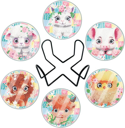 Adorzy Diamond Painting Onderzetters Dieren – 6 stuks - Met Bescherming - Diamond Painting pakket volledig – Diamond Painting Volwassenen