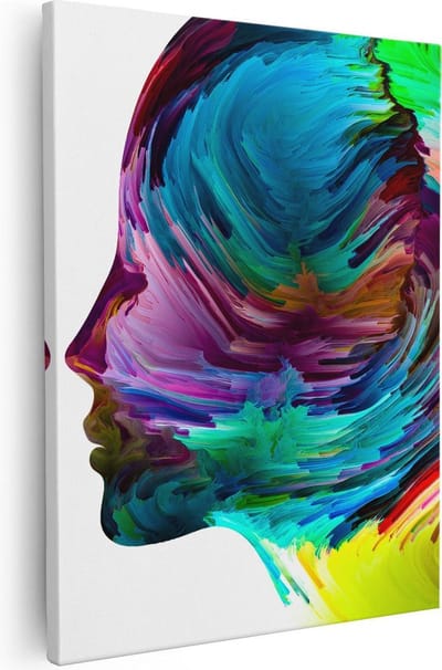 Artaza Canvas Schilderij Abstracte Kunst Hoofd - 40x50 cm - Muurdecoratie Woonkamer - Wanddecoratie Regenboog - Kamer Accessoires