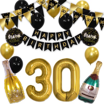 Q2P - 30 Jaar - Verjaardag Versiering - Helium Ballonnen - Feest Pakket - Happy Birthday - Versiering - Zwart & Goud