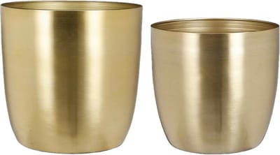Mica - Plantenpot/bloempot set - 2x stuks - metaal - goud - D20/D24 cm
