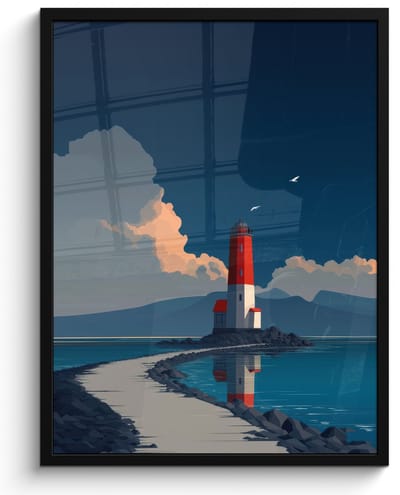 Poster in lijst - Fotolijst 60x80 cm - Posters - Vuurtoren - Zee - Wolken - Posterlijst zwart - Decoratie - Wanddecoratie woonkamer - Muurdecoratie slaapkamer