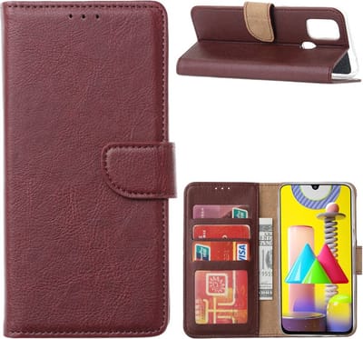 LuxeBass Hoesje geschikt voor Samsung Galaxy M31 - Bookcase Wijnrood - portemonnee hoesje gsm hoesje - telefoonhoes - telefoonhoesjes