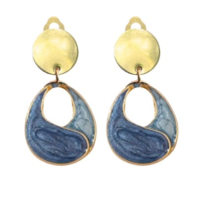 Clip oorbellen- Blauw- emaille -goudkleurig-geen gaatje-Charme Bijoux