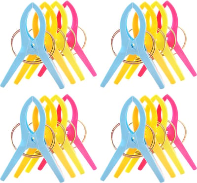 Somstyle Handdoek Knijpers - 16 Stuks - Wasknijpers - Strandlaken Klemmen voor Strandbed - Badlaken Clips - Groen, Blauw, Geel & Roze