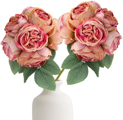 Dailygoods- Kunstbloemen Boeket - 2 Boeketten - 8 Stuks - Zijde en Kunststof - Realistisch Uiterlijk - Voor Binnen/Buiten Decoratie - Nep Bloemen