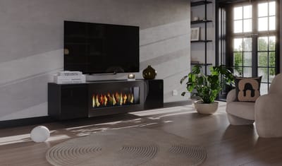 Meubel Square - TV meubel ARC met bio ethanol sfeerhaard - Hoogglans Zwart - 160 cm - Zwevende kast met open haard - Niet elektrisch