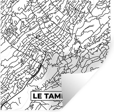 Muurstickers - Sticker Folie - Stadskaart - Plattegrond - Kaart - Frankrijk - Le Tampon - Zwart wit - 100x100 cm - Plakfolie - Muurstickers Kinderkamer - Zelfklevend Behang XXL - Zelfklevend behangpapier - Stickerfolie