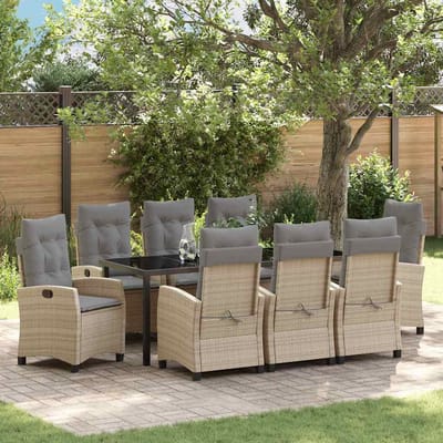 vidaXL - Tuin - Eettafel - Set - 9 - st - Beige - poly - rattan