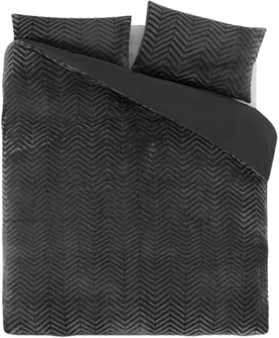 Droomtextiel Teddy Dekbedovertrek Chevron Antraciet - 140x200/220 cm - Super Zacht