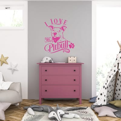 Muursticker - I Love My Pitbull - 46,4 x 52,8 - Roze
