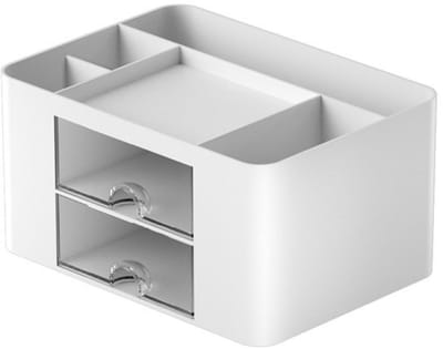 EXCITAT Multifunctionele bureau-organizer - Opbergdoos - 2 schuifladen - Make-up organizer - Geschikt voor thuis, school, kantoor - Wit - Kunststof