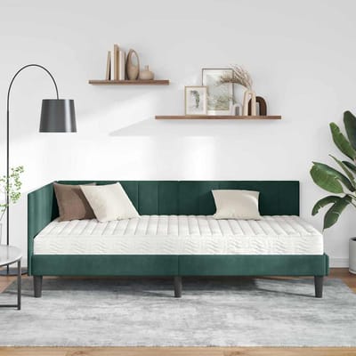 vidaXL - Hoekbedframe - met - Matras - 2 - st - Donkergroen - 90 - x - 200 - cm - Fluweel