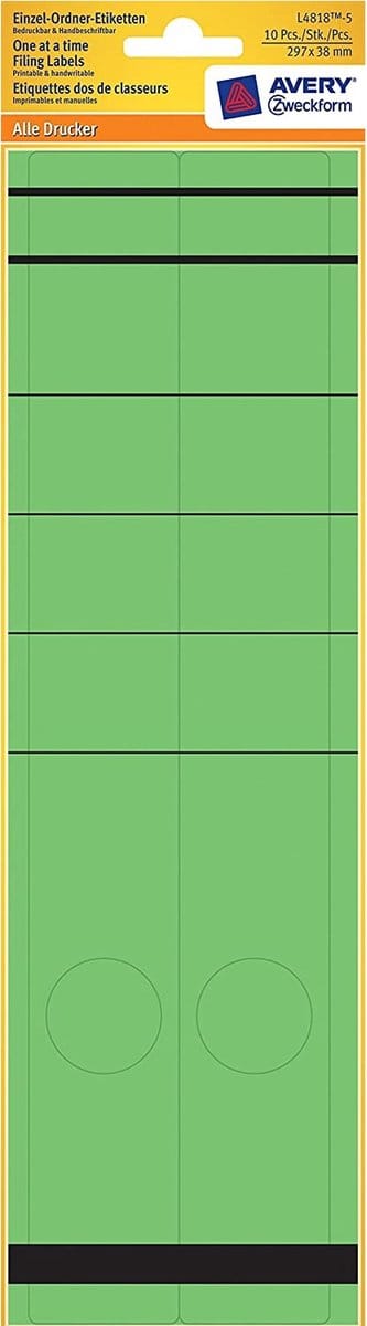 Avery Zweckform 10x Enkele map etiketten smal lang 297x38mm groen