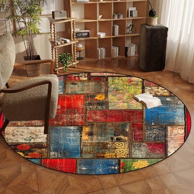Retro Perzische Ronde Vloerkleden voor Slaapkamer Studeerkamer Stoelmat Woonkamer Decoratie Grote Vloerkleden Antislip Entree Deurmat Wasbaar 5.9ft(180x180cm)