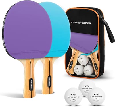Tafeltennis Set - Pingpong Batjes - Sport Spelen - Ultrazachte Handgrepen - 2 Batjes 3 Balletjes - Paars Blauw