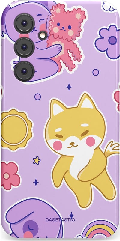 Casetastic hoesje geschikt voor Samsung Galaxy A35 - Dubbellaagse bescherming - Knuffelvriendjes - Fashion Case - Lichtroze Lila Goud