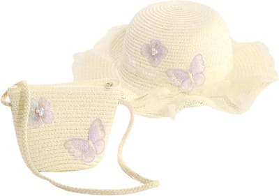 Zomerse Hoed en Stro Tas Set voor Meisjes - 2 Stuks, Ideaal voor Strand en Buitenactiviteiten