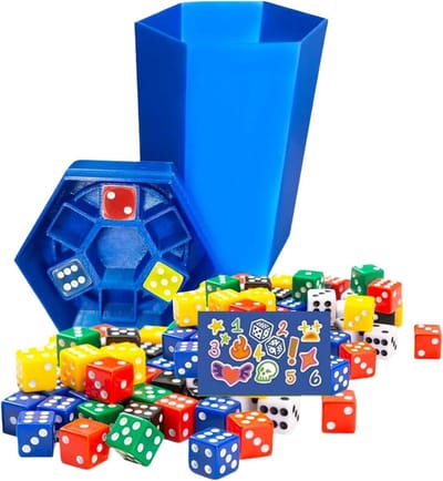 Draagbaar interacdo dobbelspel - 80 dobbelstenen + dobbelbox - snel en strategisch voor feest, camping & teambuilding