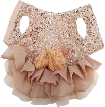 Elegante Gouden Hondenjurk voor Trouwerij - Prachtige Sequined Prinsessenoutfit met Bubbelrok voor Kleine Honden en Puppies