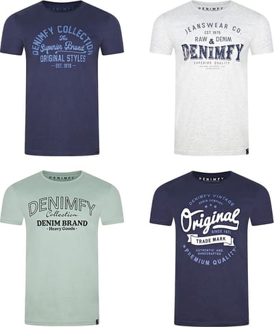 DENIMFY Heren T-Shirt DFNuri 4 stuks regular fit Veelkleurig XL Ronde Hals Volwassenen t shirt heren met print