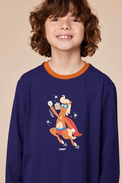 Woody pyjama jongens/heren - donkerblauw - pony - 252-10-PLE-Z/893 - maat L