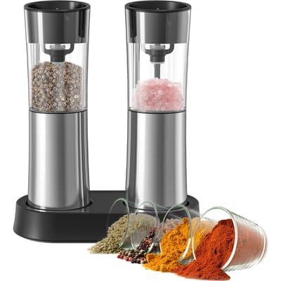 Ensemble de moulins à poivre et à sel électriques Gravity rechargeables par USB avec double base de chargement réglable argenté