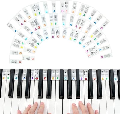 Piano toets stickers - Toetsenbord labels - Muziek leren - Herbruikbaar siliconen - 88 toetsen - Regenboog