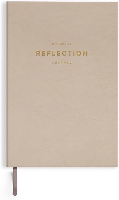 Reflectie Dagboek - Leren Notitieboek - Persoonlijke Groei - Zachte Vegan Leer Kaft - A5 Formaat - Beige Goudfolie