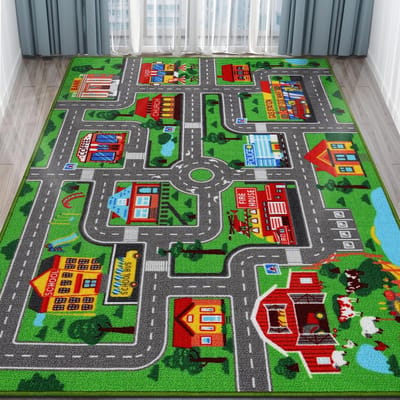 Jongen en Meisje Spelkleed Blauw Roze Groen Zachte Klimmat Stedelijke Weg Railvervoer Kleed Kantoor Kinderkamer Decoratie 50X80cm