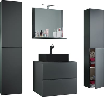 5-delig wastafelmeubel Badmeubelset Wastafel Lendas BL breedte 60 cm XL lade